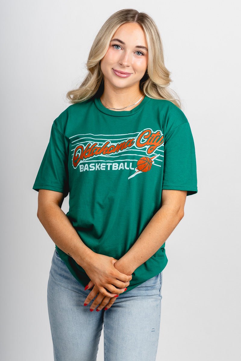 OKC basketball horizontal lines unisex t-shirt green - Trendy Oklahoma City Basketball T-Shirts Lush Fashion Lounge Boutique in Oklahoma City