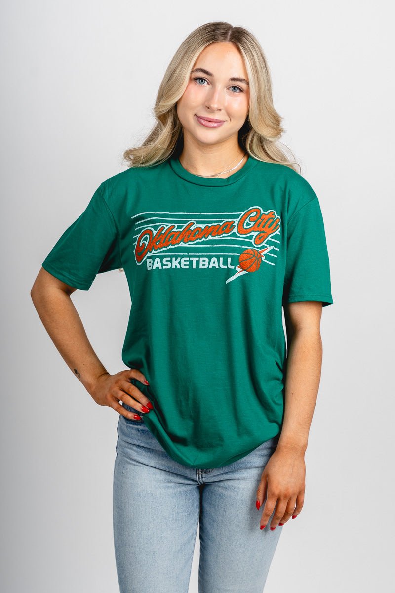 OKC basketball horizontal lines unisex t-shirt green - Trendy OKC Apparel at Lush Fashion Lounge Boutique in Oklahoma City
