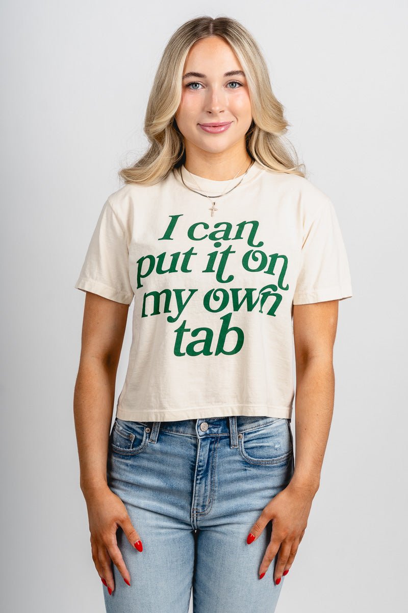 I can put it on my own tab crop t-shirt natural - Trendy T-Shirts for St. Patrick's Day at Lush Fashion Lounge Boutique in Oklahoma City