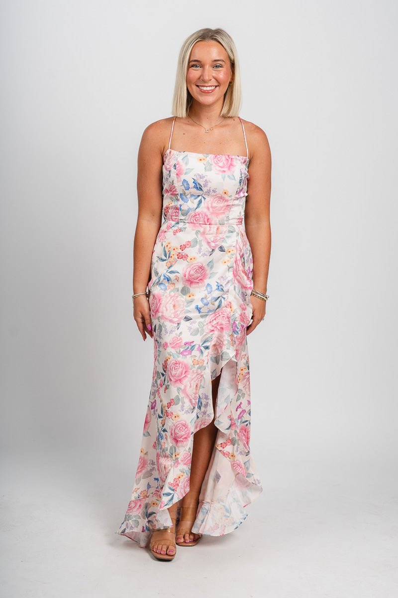 Floral ruffle midi dress dreamy bloom - Cute dress - Trendy Dresses at Lush Fashion Lounge Boutique in Oklahoma City