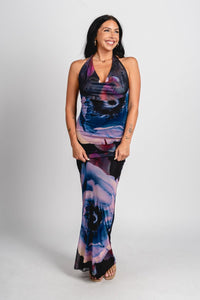Watercolor cowl neck maxi dress purple multi - Cute dress - Trendy Dresses at Lush Fashion Lounge Boutique in Oklahoma City