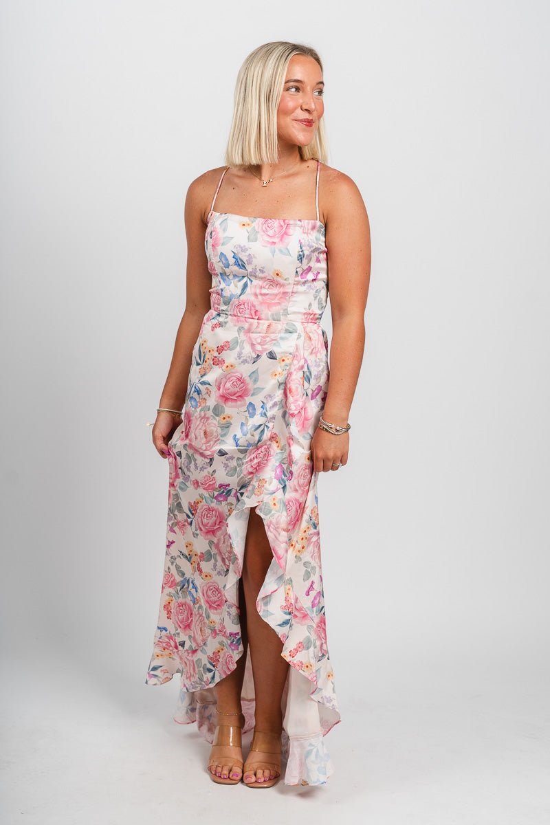Floral ruffle midi dress dreamy bloom - Trendy dress - Fashion Dresses at Lush Fashion Lounge Boutique in Oklahoma City