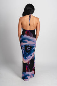 Watercolor cowl neck maxi dress purple multi - Affordable dress - Boutique Dresses at Lush Fashion Lounge Boutique in Oklahoma City