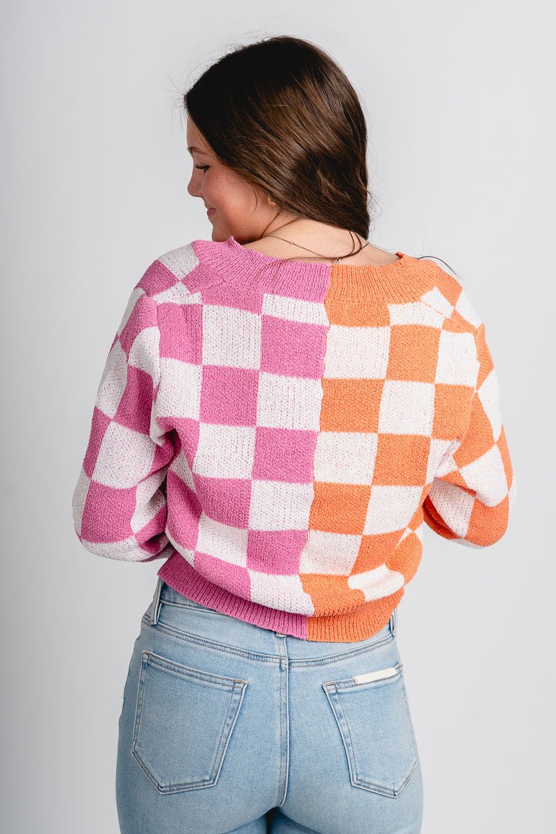 Checkered cardigan orange/pink