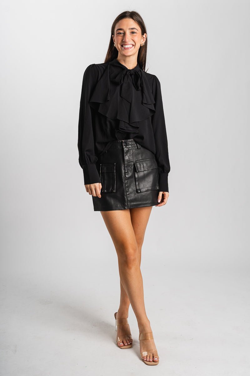 Ruffle front blouse black