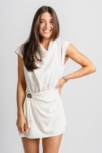 Cowl neck romper electric ivory - Affordable romper - Boutique Rompers & Pantsuits at Lush Fashion Lounge Boutique in Oklahoma City