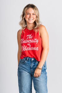 OU OU University of Oklahoma script racerback tank top red tank top | Lush Fashion Lounge Trendy Oklahoma University Sooners Apparel & Cute Gameday T-Shirts