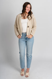 Button crochet cardigan ecru - Fun Cardigan - Unique Getaway Gear at Lush Fashion Lounge Boutique in Oklahoma