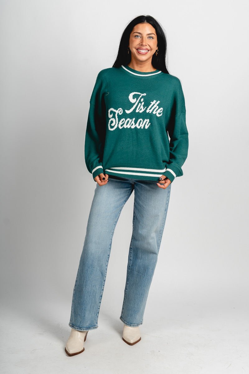 Tis the season sweater green/white - Trendy Sweater - Fashion Cardigans & Cute Kimonos at Lush Fashion Lounge Boutique in Oklahoma City