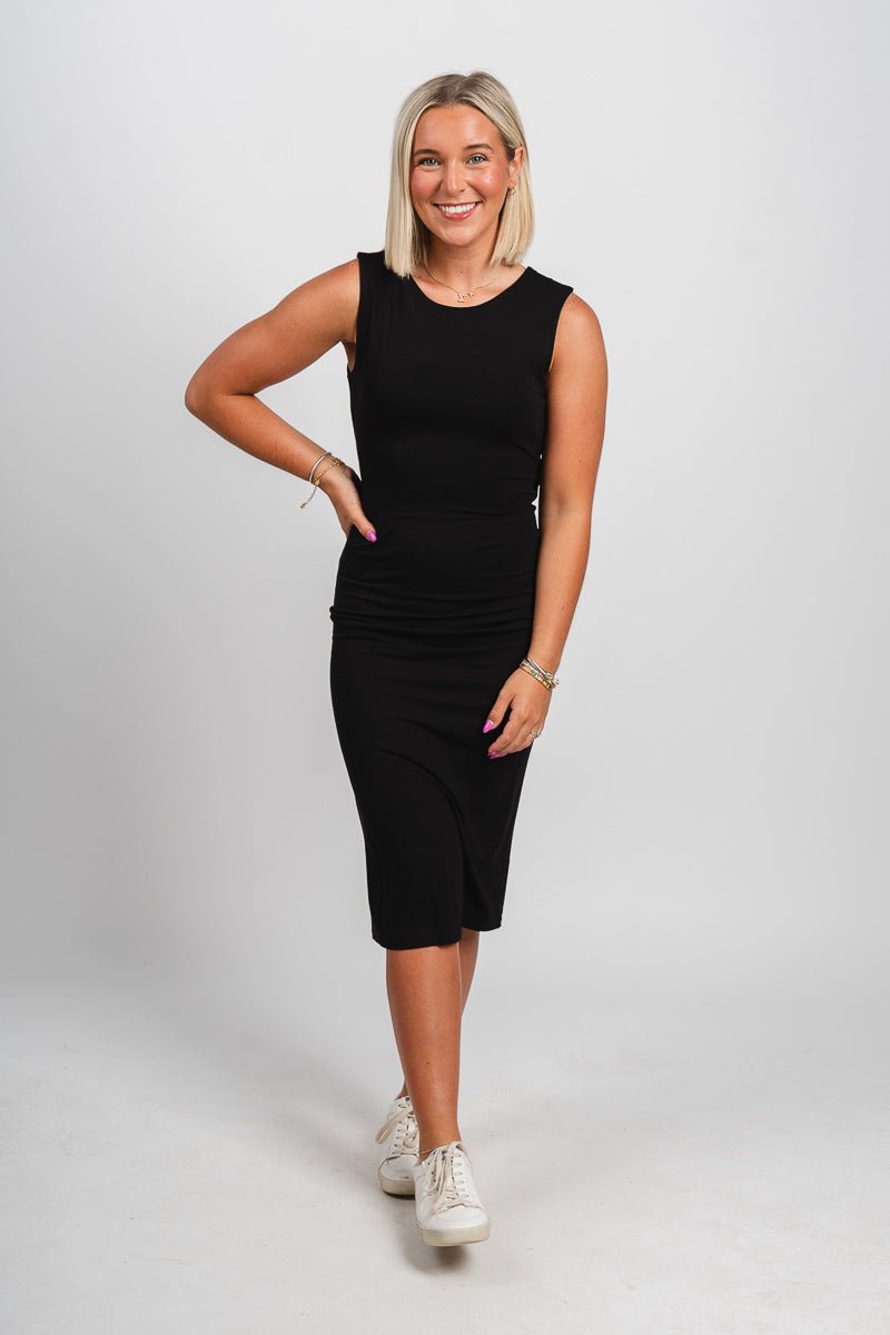 Open Back Sleeveless Midi Dress Black Black / Large Open Back Sleeveless Midi Dress Black Black / Large