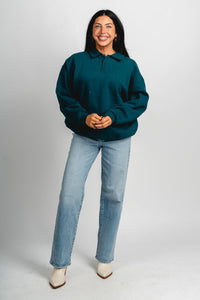 Oversized polo top deep green - Trendy Sweaters | Cute Pullover Sweaters at Lush Fashion Lounge Boutique in Oklahoma City