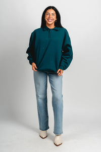 Oversized polo top deep green – Unique Sweaters | Lounging Sweaters and Womens Fashion Sweaters at Lush Fashion Lounge Boutique in Oklahoma City