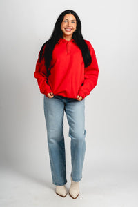 Oversized polo top red - Trendy Sweaters | Cute Pullover Sweaters at Lush Fashion Lounge Boutique in Oklahoma City