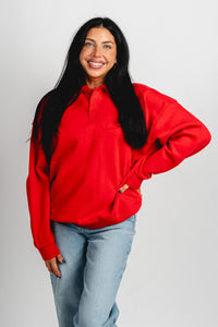 Oversized polo top red – Stylish Sweaters | Boutique Sweaters at Lush Fashion Lounge Boutique in Oklahoma City