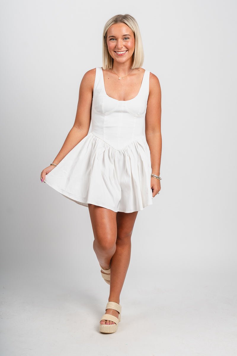 Corset sleeveless flare romper off white - Trendy romper - Fashion Rompers & Pantsuits at Lush Fashion Lounge Boutique in Oklahoma City