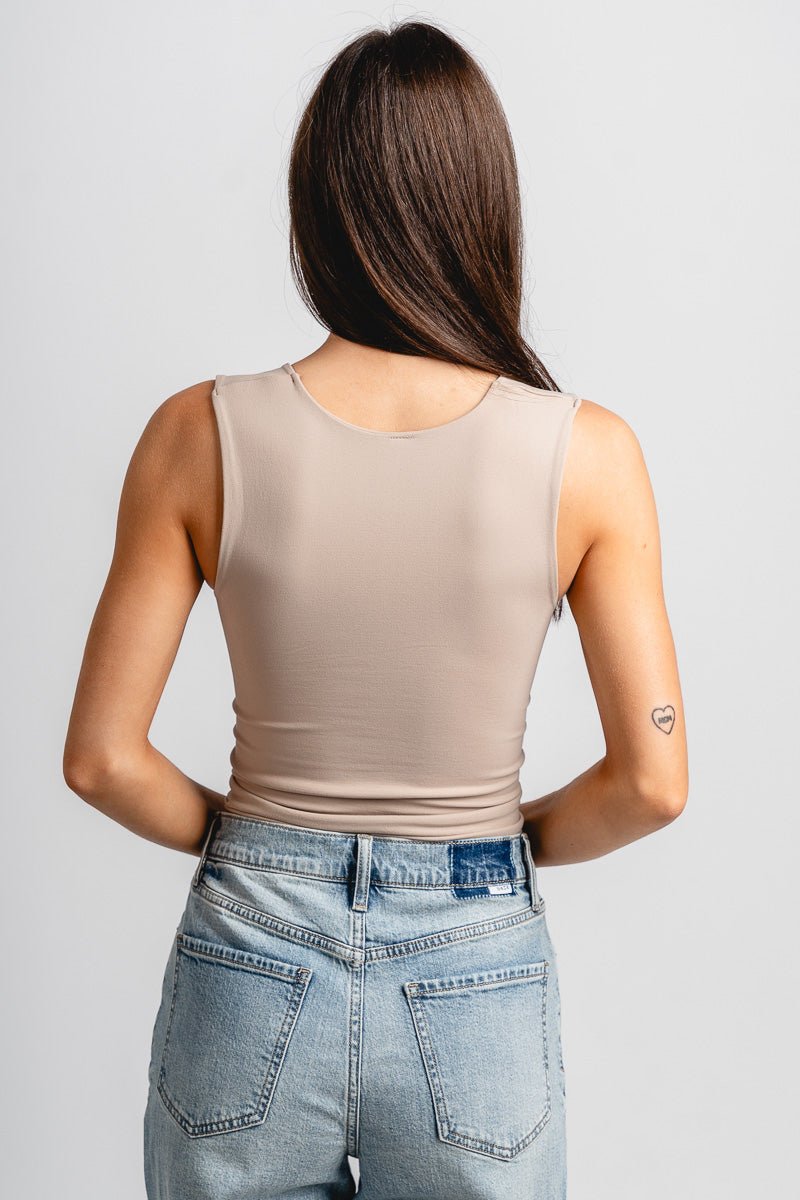 Double layer tank top light taupe