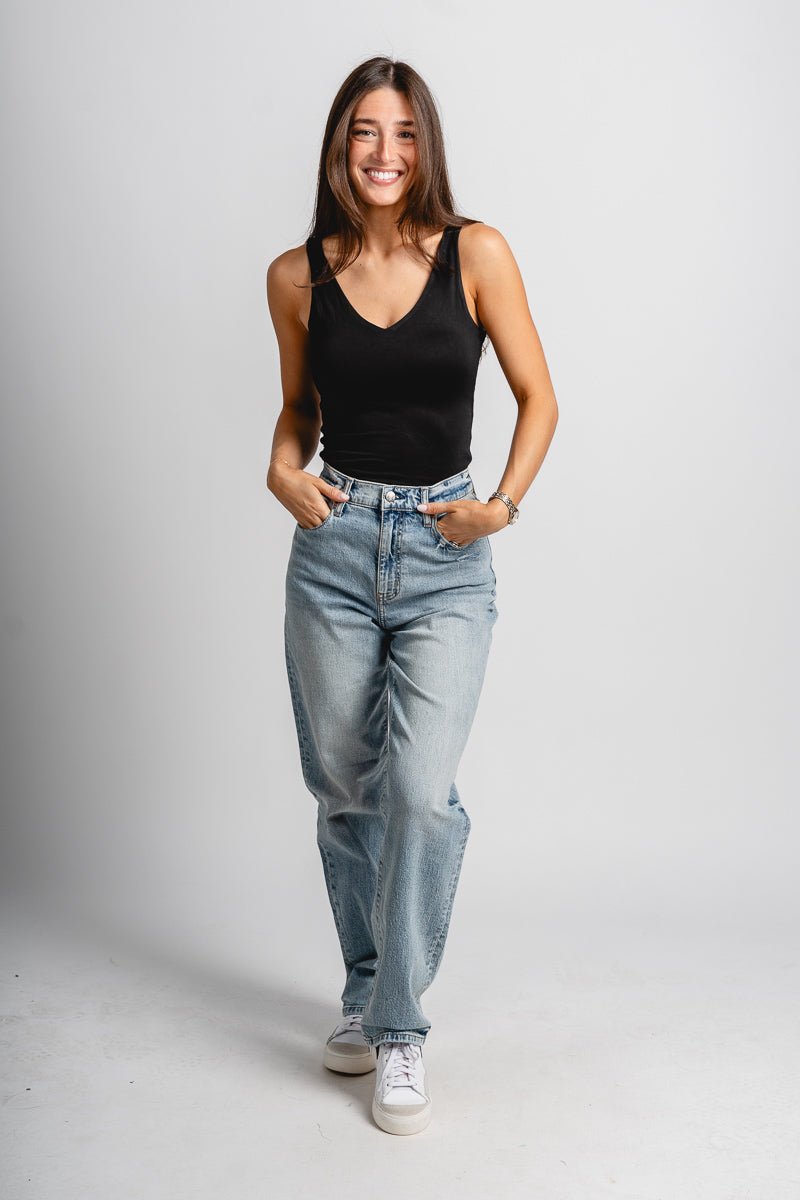 Double v tank bodysuit black Stylish bodysuit - Womens Fashion Bodysuits at Lush Fashion Lounge Boutique in Oklahoma City