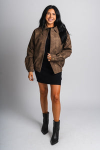 Boyfriend bomber jacket brown – Unique Blazers | Cute Blazers For Women at Lush Fashion Lounge Boutique in Oklahoma City