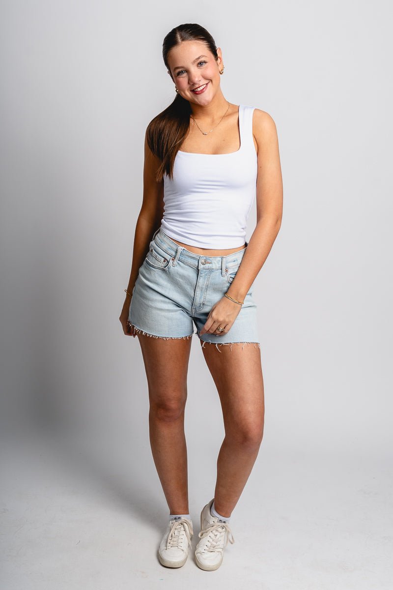 Square neck tank top off white Stylish tank top - Womens Fashion Tank Tops at Lush Fashion Lounge Boutique in Oklahoma City