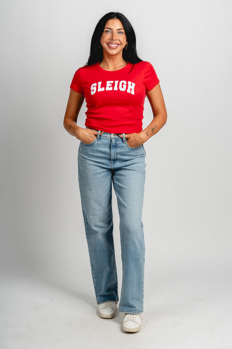 SLEIGH baby tee red - Exclusive Collection of Holiday Inspired T-Shirts and Hoodies at Lush Fashion Lounge Boutique in Oklahoma City