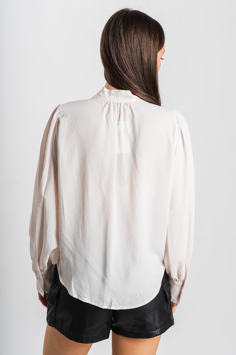 Ruffle front blouse off white