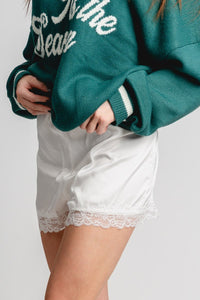 Lace trim satin shorts white - Cute Shorts - Trendy Shorts at Lush Fashion Lounge Boutique in Oklahoma City