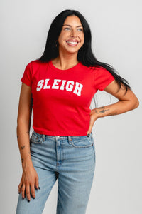 SLEIGH baby tee red - Trendy Holiday Apparel at Lush Fashion Lounge Boutique in Oklahoma City
