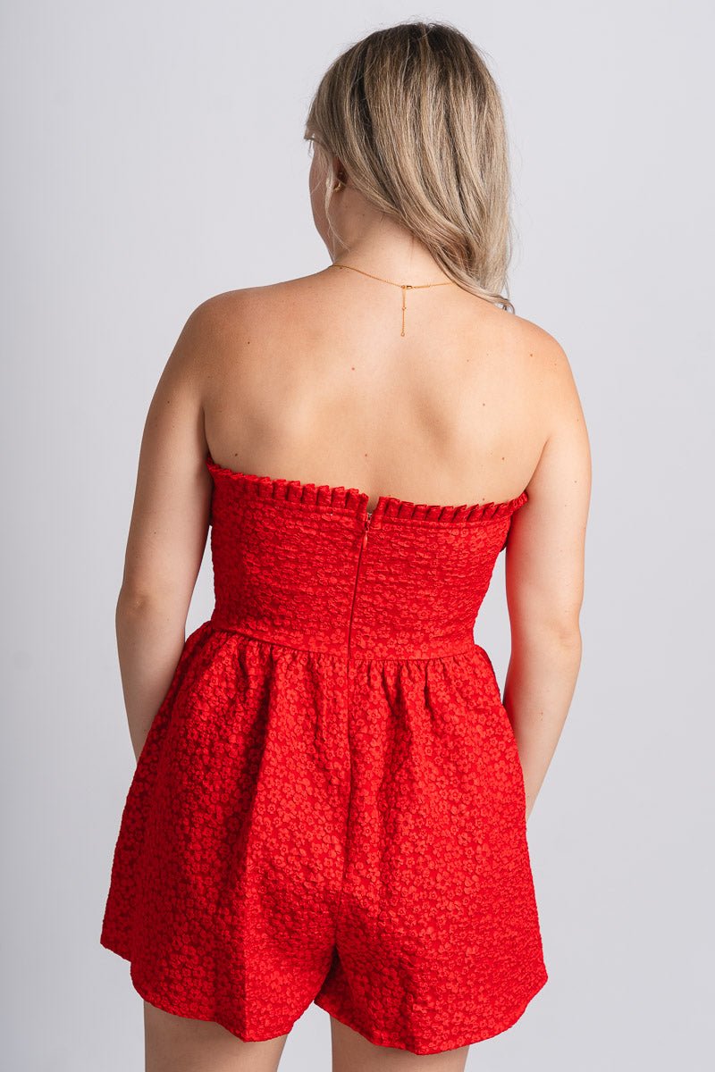 Floral lace romper red