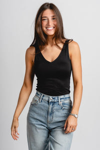 Double v tank bodysuit black - Affordable bodysuit - Boutique Bodysuits at Lush Fashion Lounge Boutique in Oklahoma City