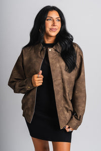 Boyfriend bomber jacket brown – Trendy Jackets | Cute Fashion Blazers at Lush Fashion Lounge Boutique in Oklahoma City