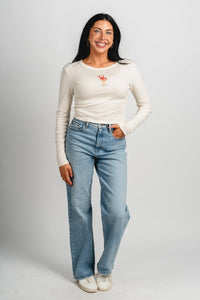 Santa martini micro long sleeve tee off white - Exclusive Collection of Holiday Inspired T-Shirts and Hoodies at Lush Fashion Lounge Boutique in Oklahoma City