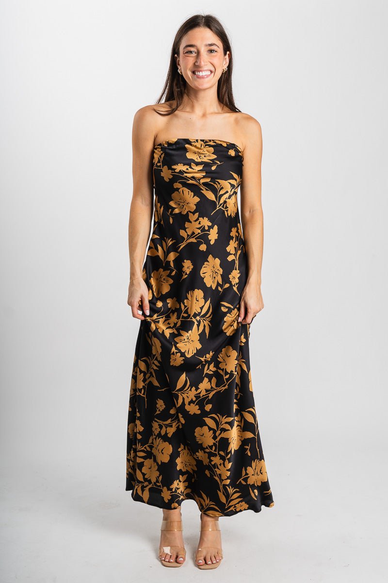 Satin strapless maxi dress eclipsed gold - Trendy dress - Fashion Dresses at Lush Fashion Lounge Boutique in Oklahoma City