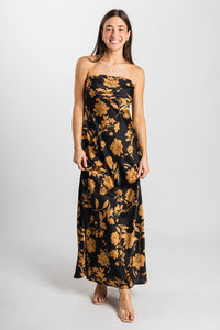 Satin strapless maxi dress eclipsed gold - Affordable dress - Boutique Dresses at Lush Fashion Lounge Boutique in Oklahoma City