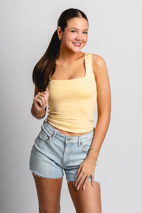 Square neck tank top off lemon - Cute tank top - Trendy Tank Tops at Lush Fashion Lounge Boutique in Oklahoma City