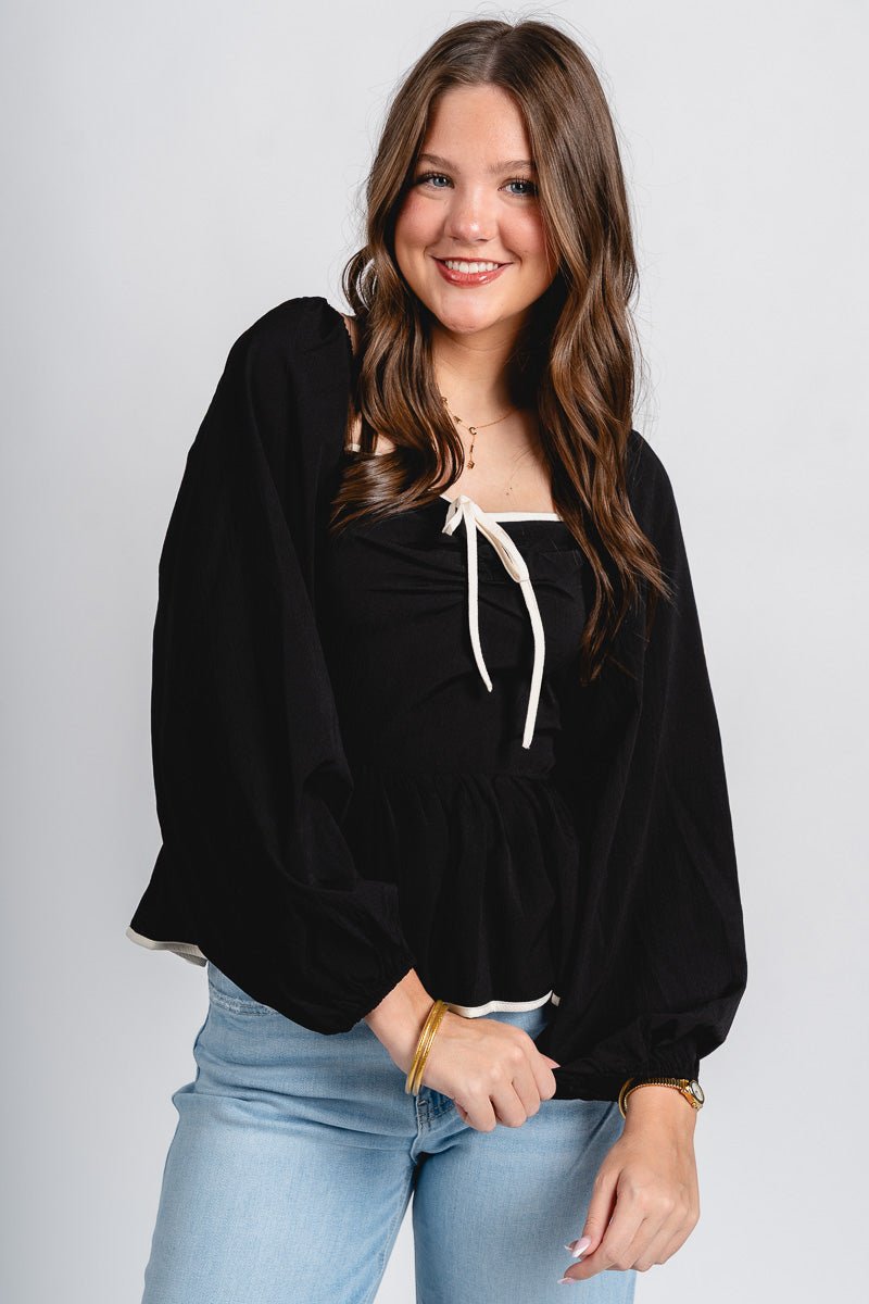 Long sleeve peplum top black