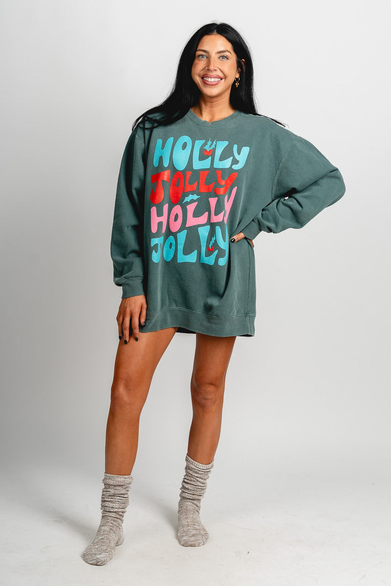 Holly Jolly repeater oversized sweatshirt green