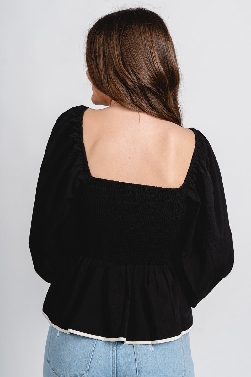 Long sleeve peplum top black