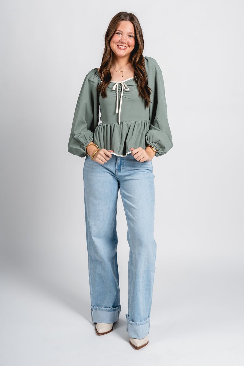 Long sleeve peplum top green