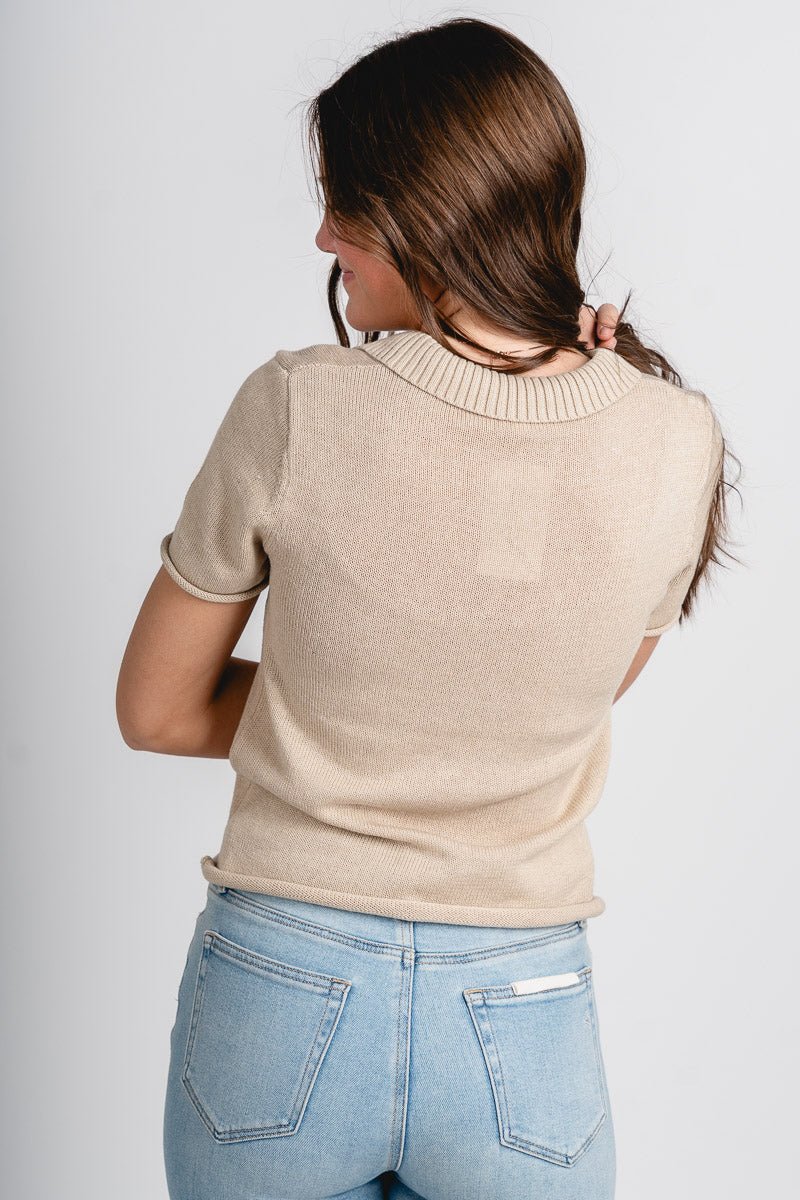 Collared short sleeve sweater oat