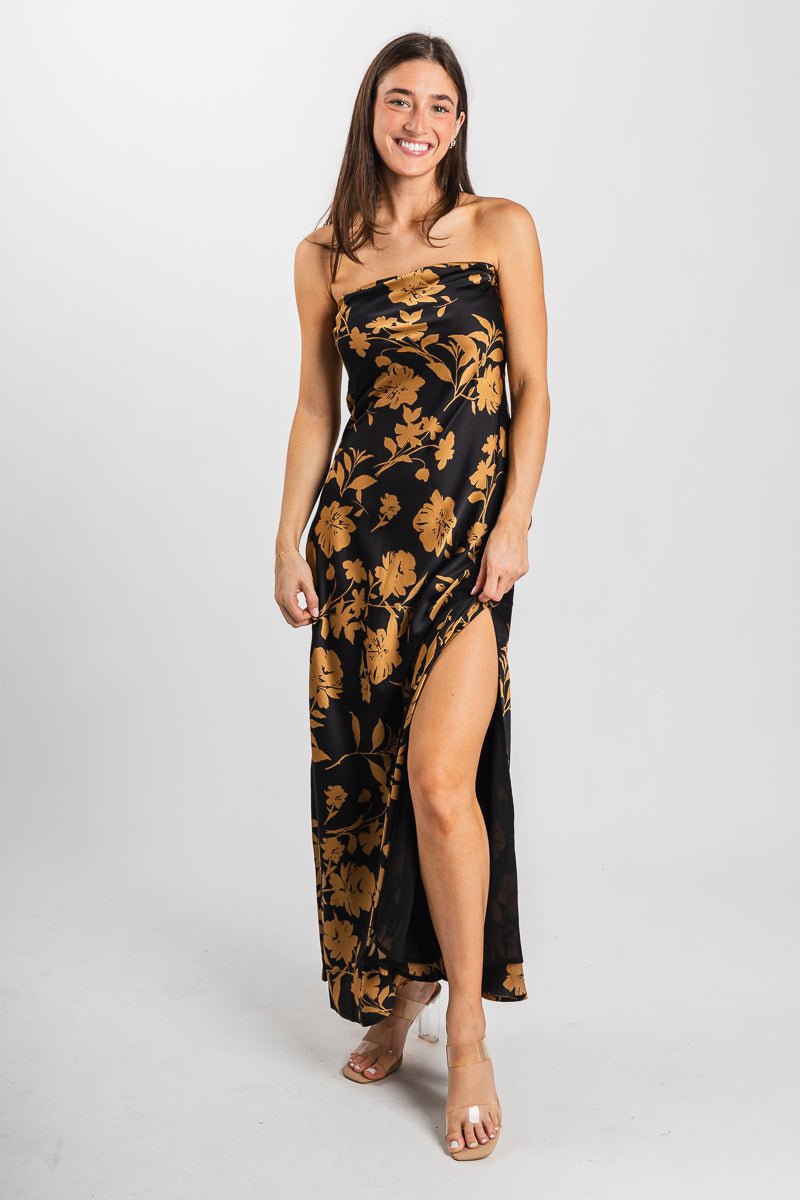 Satin strapless maxi dress eclipsed gold - Cute dress - Trendy Dresses at Lush Fashion Lounge Boutique in Oklahoma City