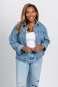 Boxy denim jacket blue – Affordable Blazers | Cute Black Jackets at Lush Fashion Lounge Boutique in Oklahoma City