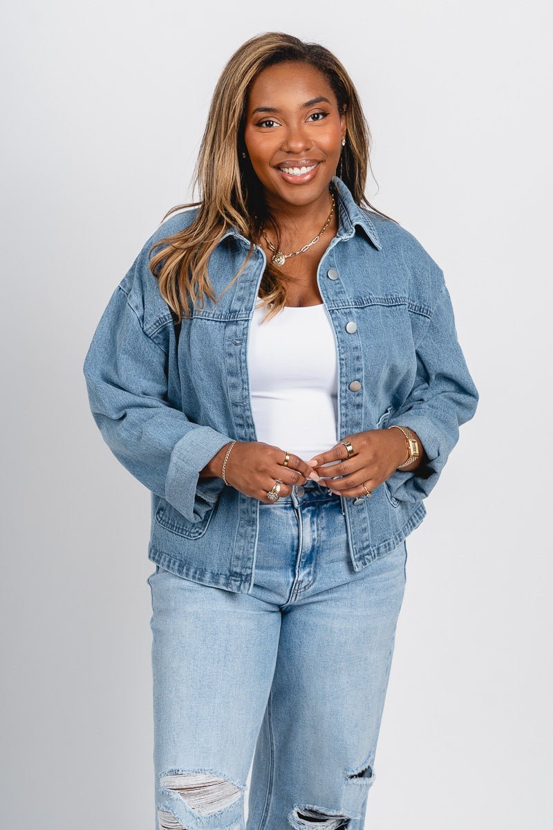 Boxy denim jacket blue – Affordable Blazers | Cute Black Jackets at Lush Fashion Lounge Boutique in Oklahoma City