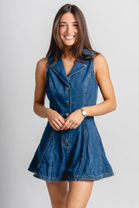 Sleeveless denim romper washed denim - Cute Romper - Trendy Rompers and Pantsuits at Lush Fashion Lounge Boutique in Oklahoma City