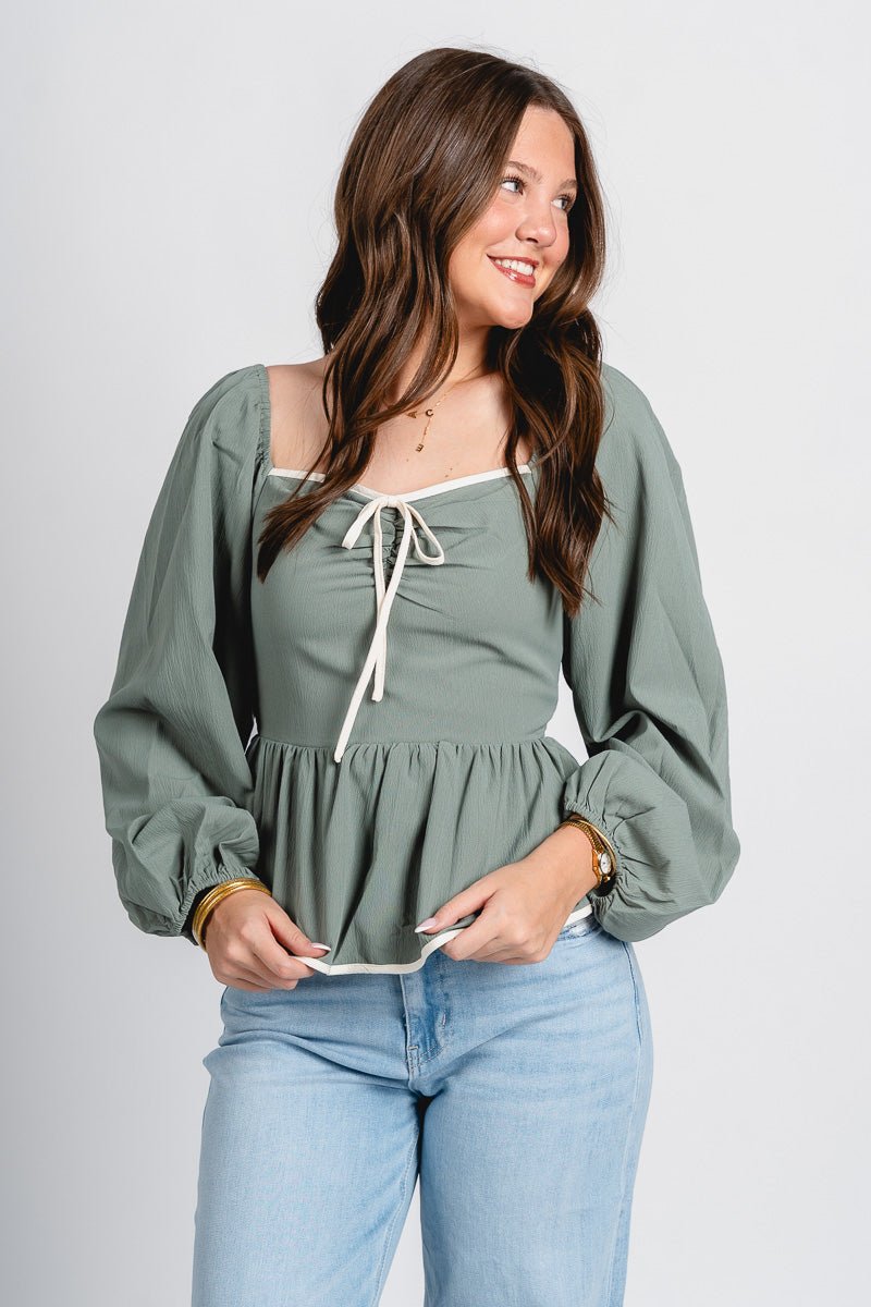 Long sleeve peplum top green