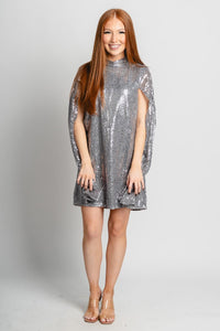 Sequin cape dress silver - Trendy dress - Fashion Dresses at Lush Fashion Lounge Boutique in Oklahoma City