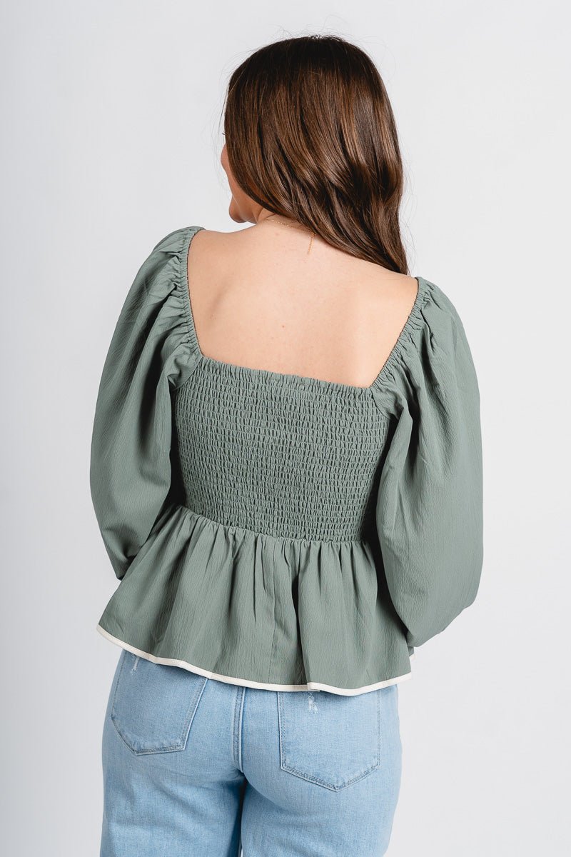 Long sleeve peplum top green