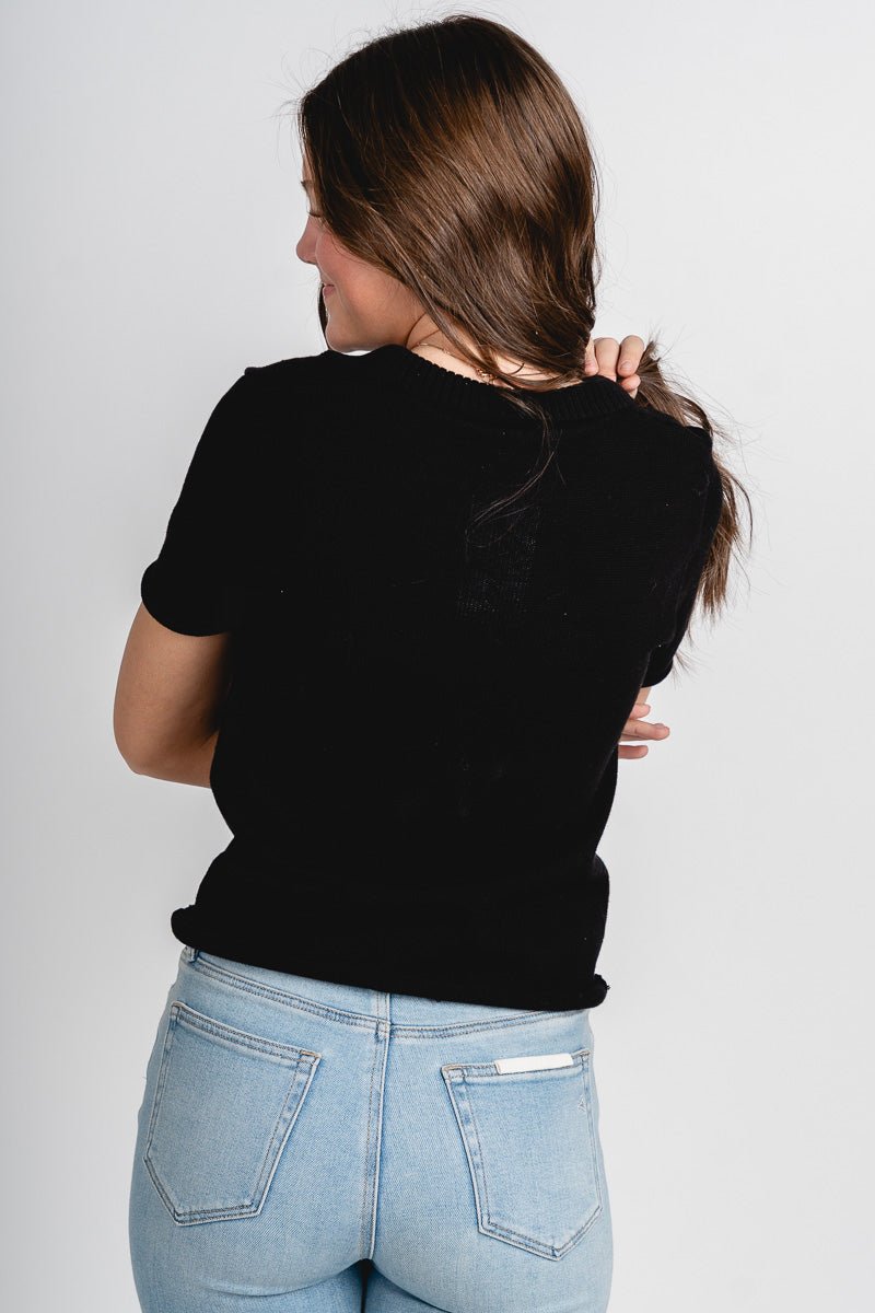 Collared short sleeve sweater black