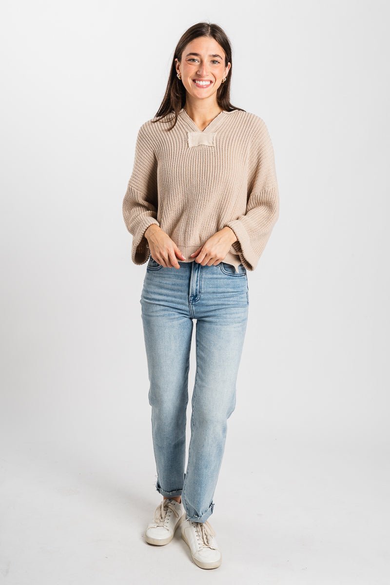 Knit sweater ecru - Trendy Sweaters | Cute Pullover Sweaters at Lush Fashion Lounge Boutique in Oklahoma City