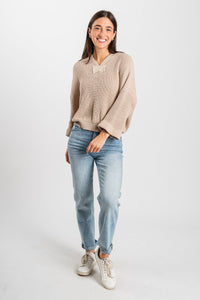 Knit sweater ecru – Unique Sweaters | Lounging Sweaters and Womens Fashion Sweaters at Lush Fashion Lounge Boutique in Oklahoma City