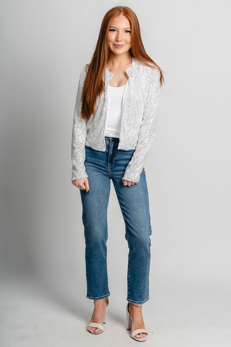 Sequin crop jacket silver – Fashionable Jackets | Trendy Blazers at Lush Fashion Lounge Boutique in Oklahoma City